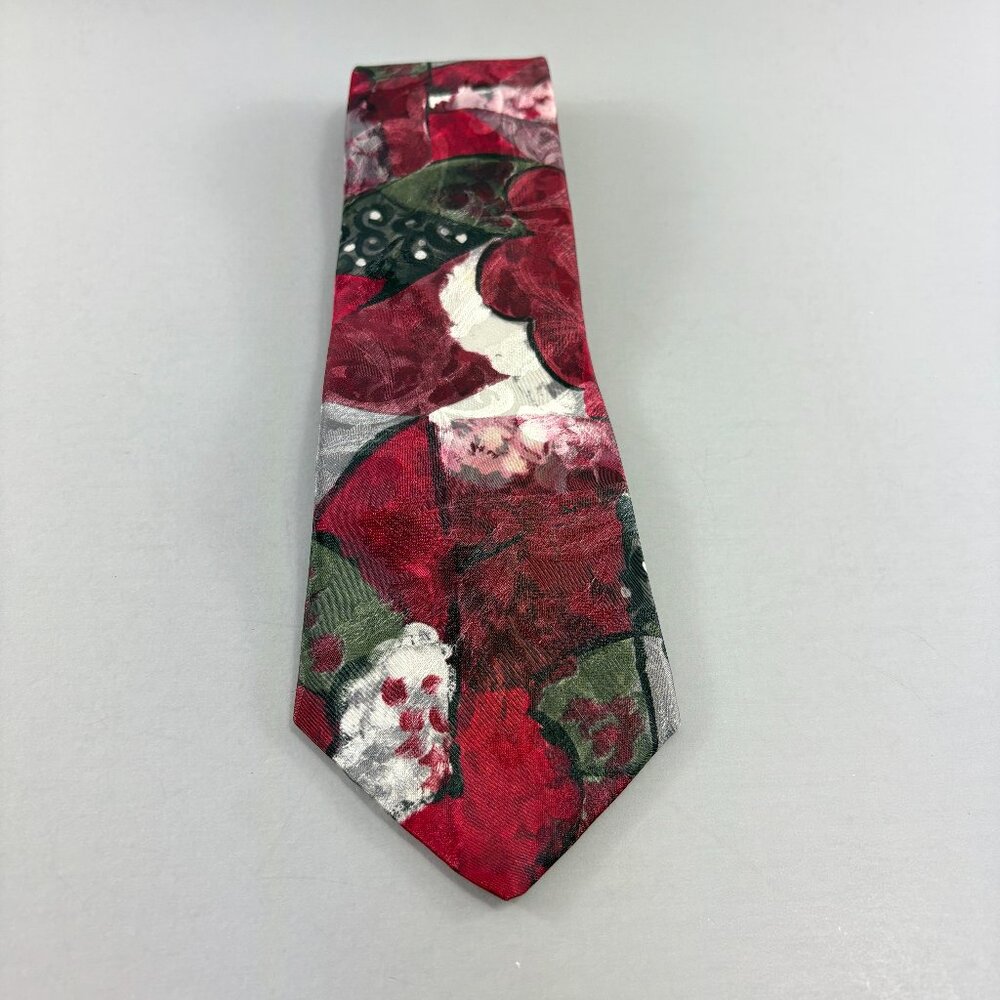 Botany 500 Red / Gray Floral Abstract Men's Tie 4" x 60"
